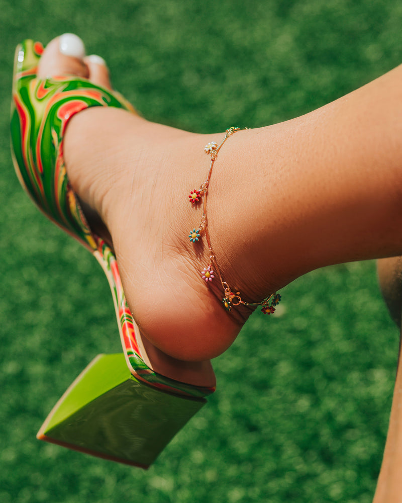 Multi Flower Enamel Anklet